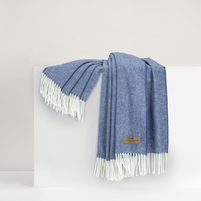 Italian Herringbone Throw Blanket, Azure