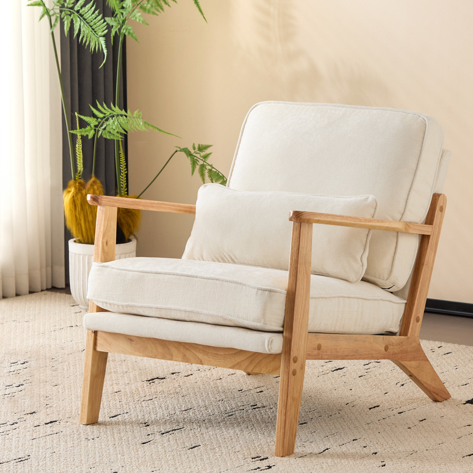thumbnail image 2 of Mid Century Modern Accent Chair – Comfy Reading Armchair With Solid Wood Legs & Soft Fabric 2 of 10