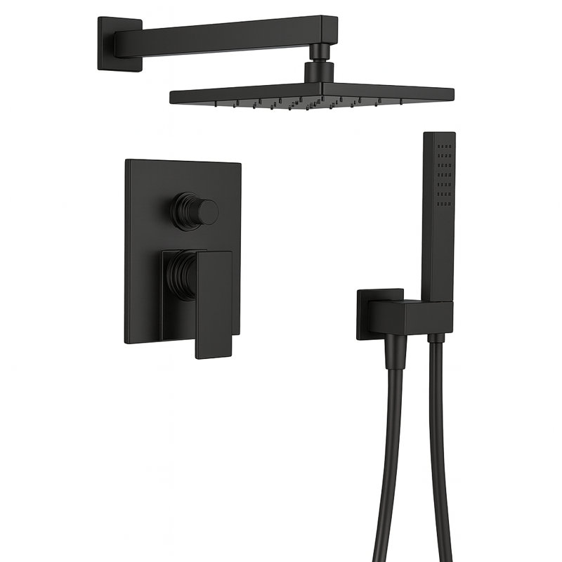 Vitrina Pressure Balance Shower System with 2-Way Diverter, 8-Inch Rain Shower Head and Wall Mounted Hand Shower, Valve Included