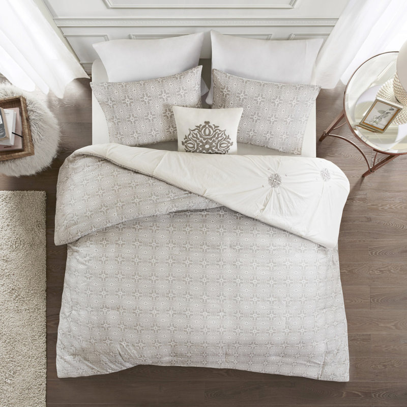 4 pièces pour très grand lit / très grand lit, coton brodé, broderie, housse de couette à housse de couette à médaillon, détails, literie confortable