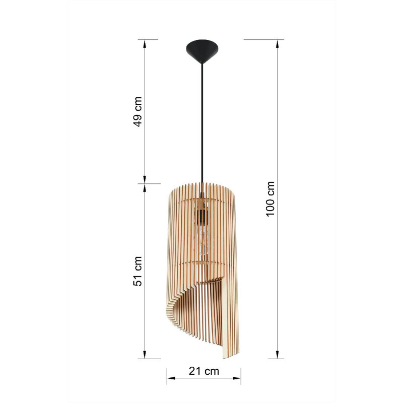 Drews 1 - Light Wood Pendant, 100cm H x 21cm W