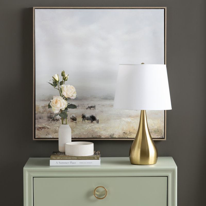 Ensemble de 2 lampes de table en métal avec abat-jour, Blanc, Soie, Doré