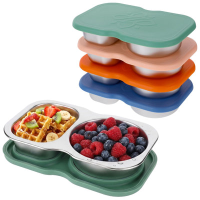 8 Pack 5.3oz Stainless Steel Divided Lunch Containers with Soft Silicone Lids