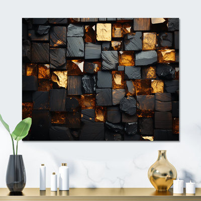 Cubes dorés abstraits géométriques abstraits III - art mural géométrique en métal MT137402