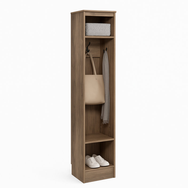 McAlmont 14.75'' Wide Hall Tree, Narrow Coat Rack Freestanding Hall Tree with 3 Hooks, Entryway Furniture for Coat and Shoe Storage, Entryway Organization with an Adjustable Shelf, 14.75"W x 72.5"H x 15.5"D, Drifted Gray