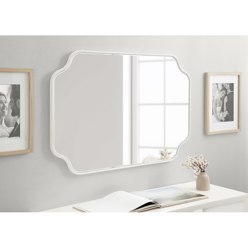 Aransa Scalloped Rectangle Wall Mirror, Silver, 36" x 24"