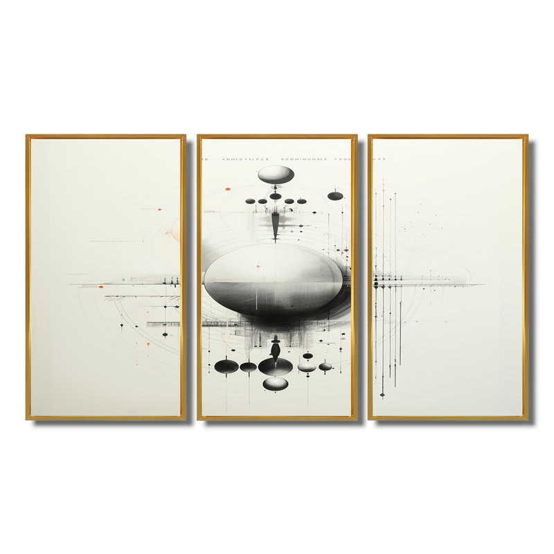 Condry - Ensemble de salon géométrique mural, Cadre flottant doré, H 40 po x l 60 po x P 1 po