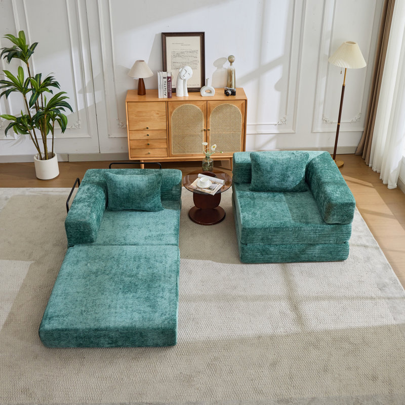 Canapé à compression, canapé-lit convertible au sol avec structure de forme fixe, canapé modulaire sans os sans causeuse, sans assemblage requis, tissu chenille, pour la chambre à coucher du salon