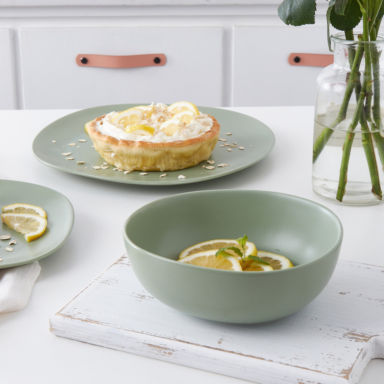 Stone Lain Delilah Bowl Set Porcelain, Honeydew