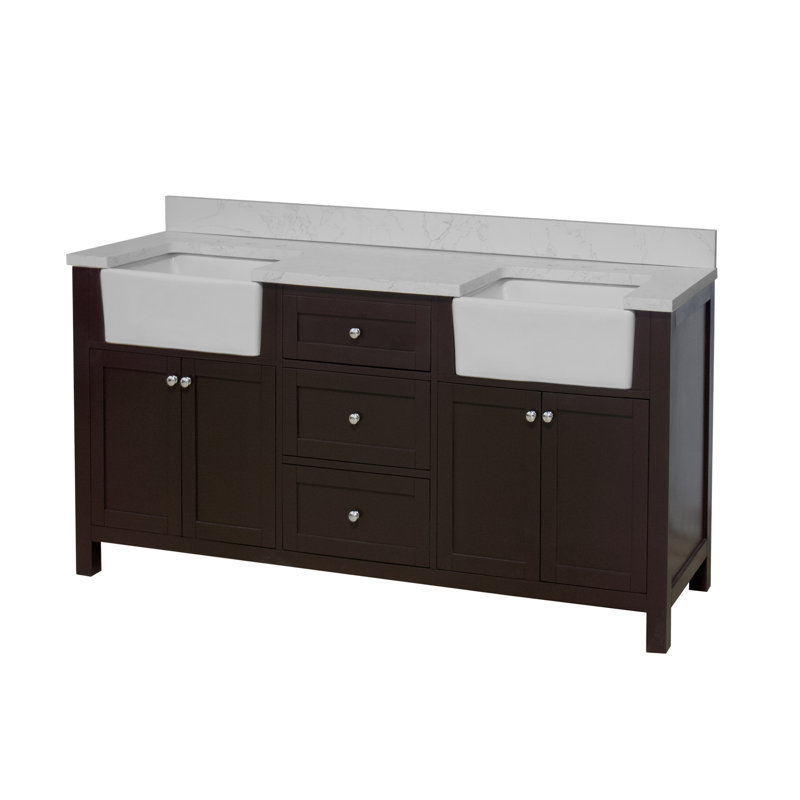 Yorkshire 72'' Double Bathroom Vanity with Engineered Stone Top, Chocolate