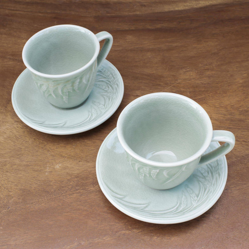 Ensemble de tasses et soucoupes en céramique à grain ondulé Renninger (paire)