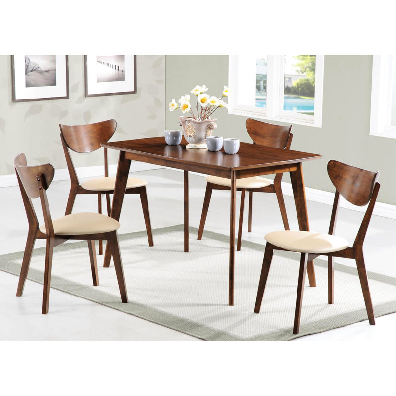 Angled Legs Dining Table In Chestnut Finish - Solid Wood, Rectangular For A Modern And Elegant Mid-century An Practical