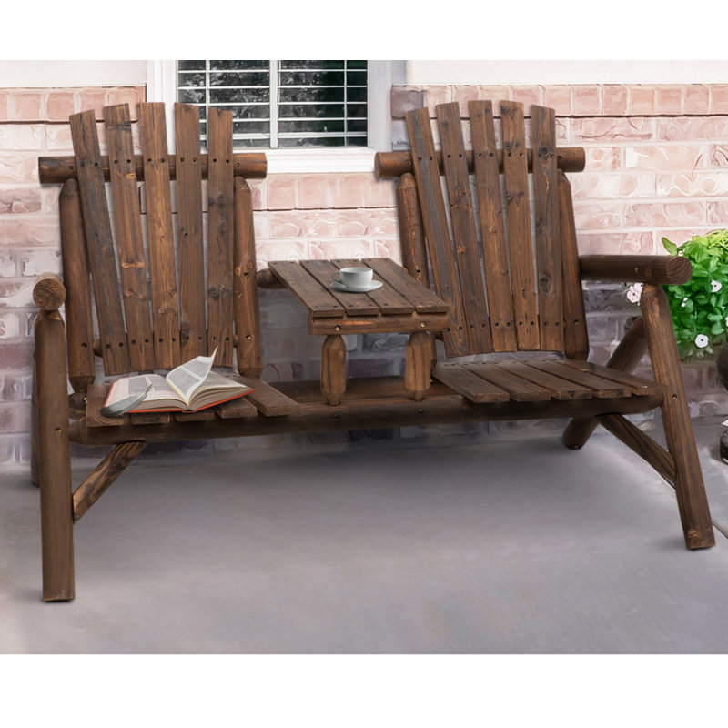 Chaise Adirondack en bois à 2 places avec table et chaises rustiques pour porches, brun