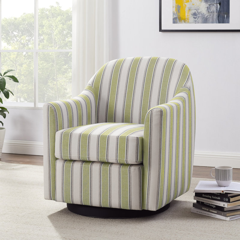 29.92In Modern Barrel Swivel Accent Chair, Green Stripe Linen