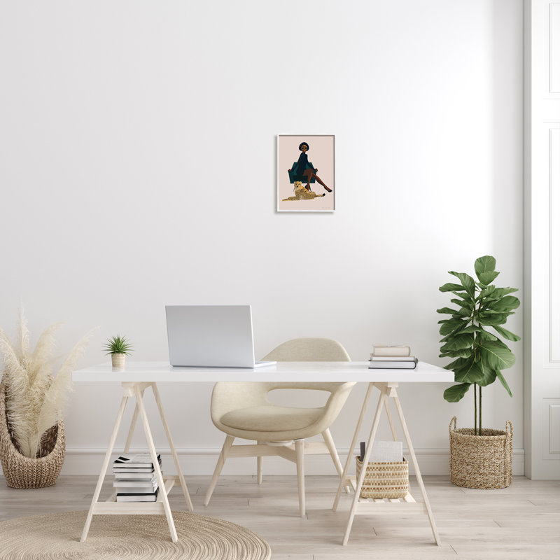 Fauteuil de style guépard féminin moderne, pose surdimensionnée et encadrée, art numérique sur toile par Omar Escalante