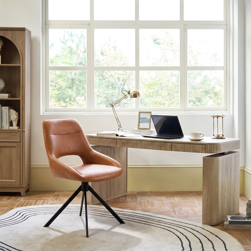 Jakavian Office Chair with Lumbar Support, Brown Faux Leather