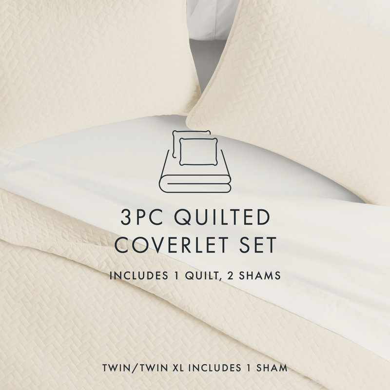 Twin Ivory Quilted Microfiber Coverlet Set