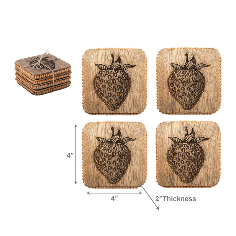 Ensemble de 4 sous-verres carrés à motif de fraises