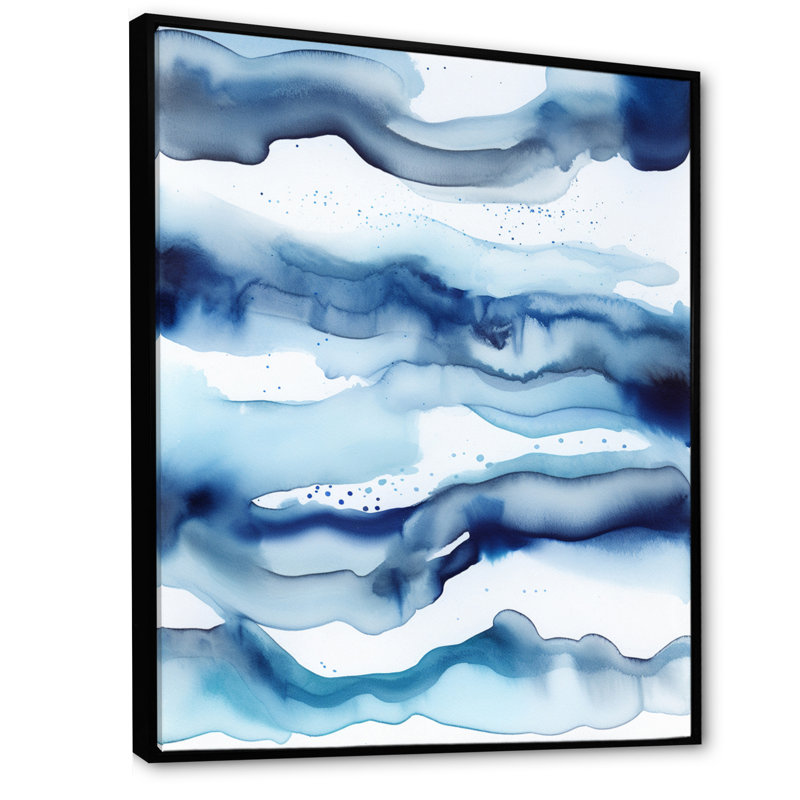 «Abstract Classic Blue Waves I» sur toile, Cadre flottant noir, H 44 po x l 34 po x P 1,5 po