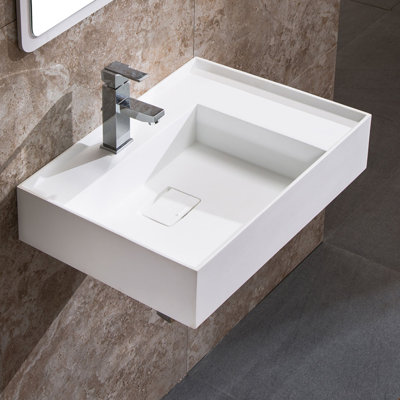 Dowell 36'' White Solid Surface Stone Rectangular Wall Mount Bathroom Sink