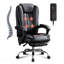 Fauteuil de massage, avec chaleur et 6 points de vibration, fauteuil de bureau de direction, avec repose-pieds et accoudoirs rembourrés, dossier inclinable et roues