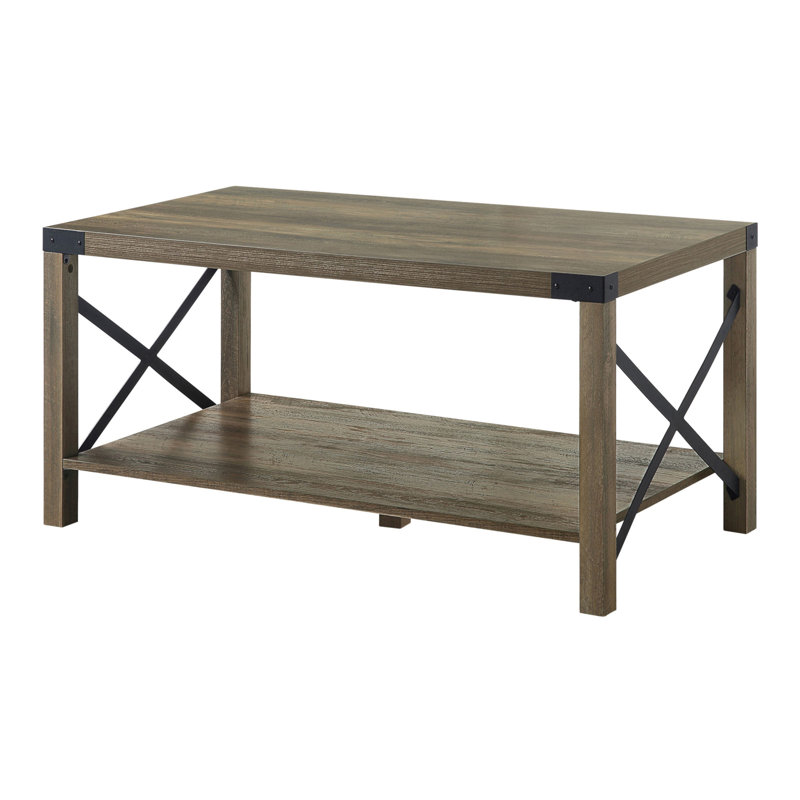Rustic Oak Coffee Table With Bottom Shelf