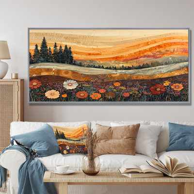«Gobrias Wildflowers Farm Landscape Of Autumn River III», art mural fleurs sauvages