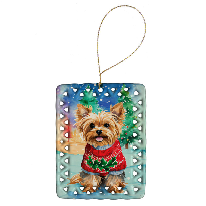 Ornement en porcelaine de Noël Yorkshire Terrier Yorkie, Yorkshire Terrier 3696