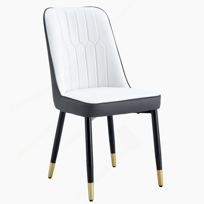 A Modern Dining Chair With A White Dark Gray Dual Tone PU Leather Backrest