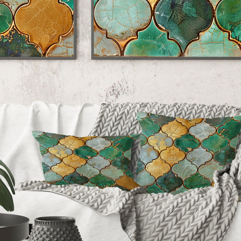 Coussin lombaire en mosaïque dorée verte et dorée III