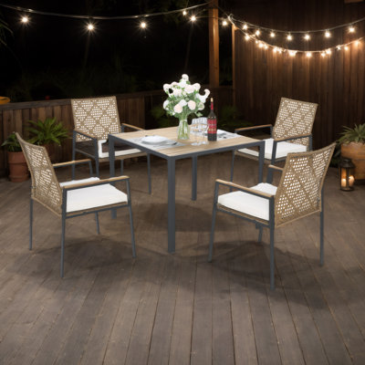 Ensemble de mobilier d'extérieur pour patio - table en bois d'acacia et chaises en rotin 5 pièces, ensemble de conversation toutes saisons