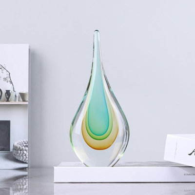Sculpture en verre soufflé à la main 9 pouces vert clair
