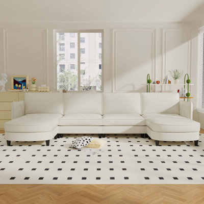 Canapé de 141,5 pouces à 6 places de 141,5 po, canapés en U avec repose-pieds mobile, accoudoirs avec poches, fauteuils en tissu modernes pour salon, appartement, bureau