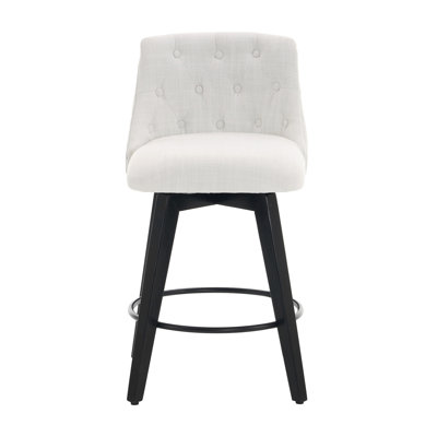 007-360° Swivel Bar Stools Set of 2-Modern 25" Counter Height Stools with Stain-Resistant Line&Button Tufted Back, Solid Wood Frame Barstools for Kitchen Island, Cafe or Home Bar, Easy Assembly
