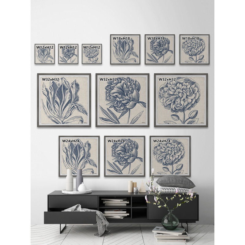 « fleur sketches », ensemble de 3 reproductions de dessins encadrées sur papier, H 12 po x l 12 po x P 1,5 po