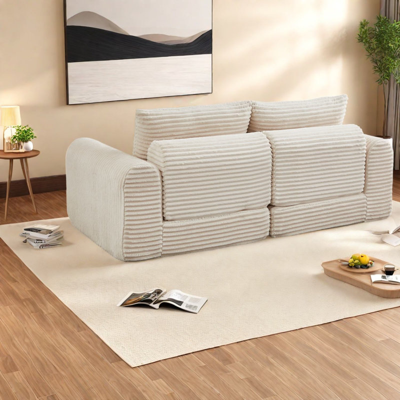 Canapés convertibles modernes, canapé-lit modulaire en velours côtelé beige, maison familiale, Beige