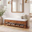 Banc de 55 po en bois massif avec tiroirs, étagère à coussins et à chaussures, banc à chaussures rembourré, banc de rangement de ferme pour vestibule, chambre à coucher, vestibule