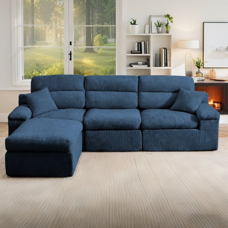 Canapé modulaire en L 110 po Chenille, Chenille bleu foncé