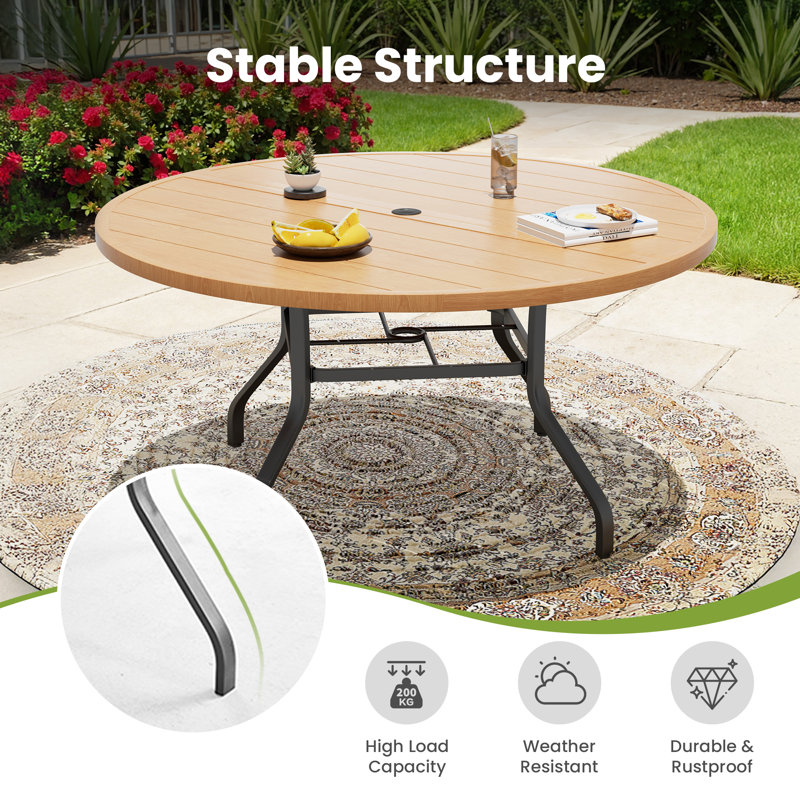 Outdoor Round Metal Dining Table, 29.52" H x 47.25" W x 47.25" D, Brown