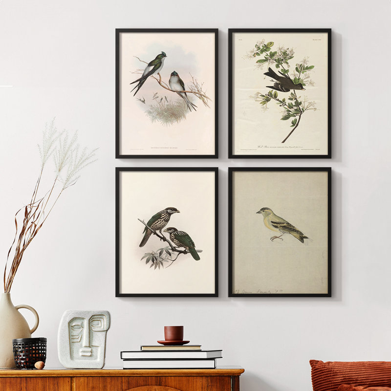 Vintage Animal Print X  Framed Print - Set of 4, Black, 14" H x 44" W
