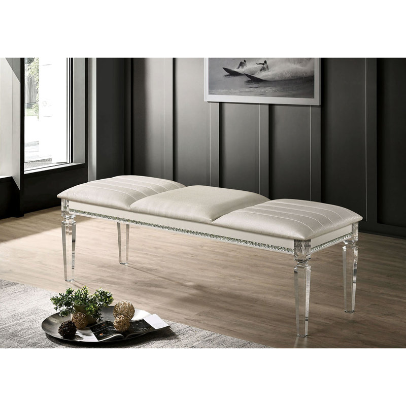 Banc en acrylique avec siège rembourré blanc perle doux, conception moderne, pieds, portée d'utilisation polyvalente, attrait visuel contemporain, teinte crème, profondeur de 54 po, largeur de 17,84 po, hauteur de 19,57 po, poids de 40 lb
