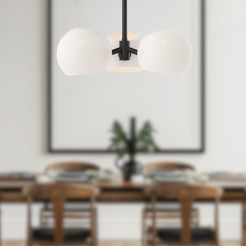 Willow 3 - Light Unique/Statement Pendant, Matte Black, Opal