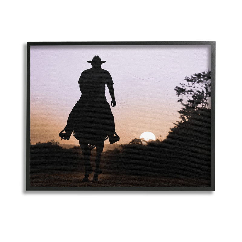 Cowboy et réglageSunGicleeArtbyMarcusPrime, H 11 po x l 14 po, Giclée encadrée noir minuit