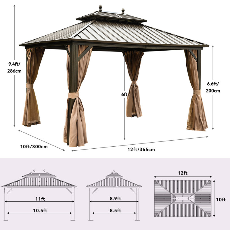 10 pi. L 12 pi. D Pavillon de jardin en aluminium