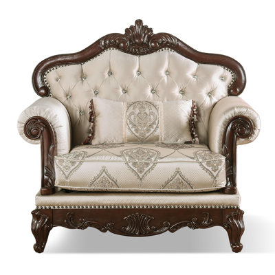 Barbato 48.5''W Tufted Chair with Damask Pattern