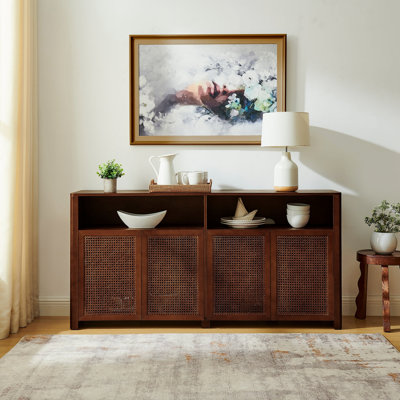Console en rotin 63 po Mid Century Modern Rattan Buffet