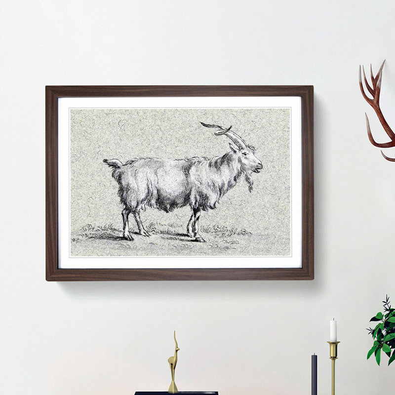 Standing Goat by Jean Bernard - Framed Print, 36cm H x 48cm W x 2cm D, Walnut Framed