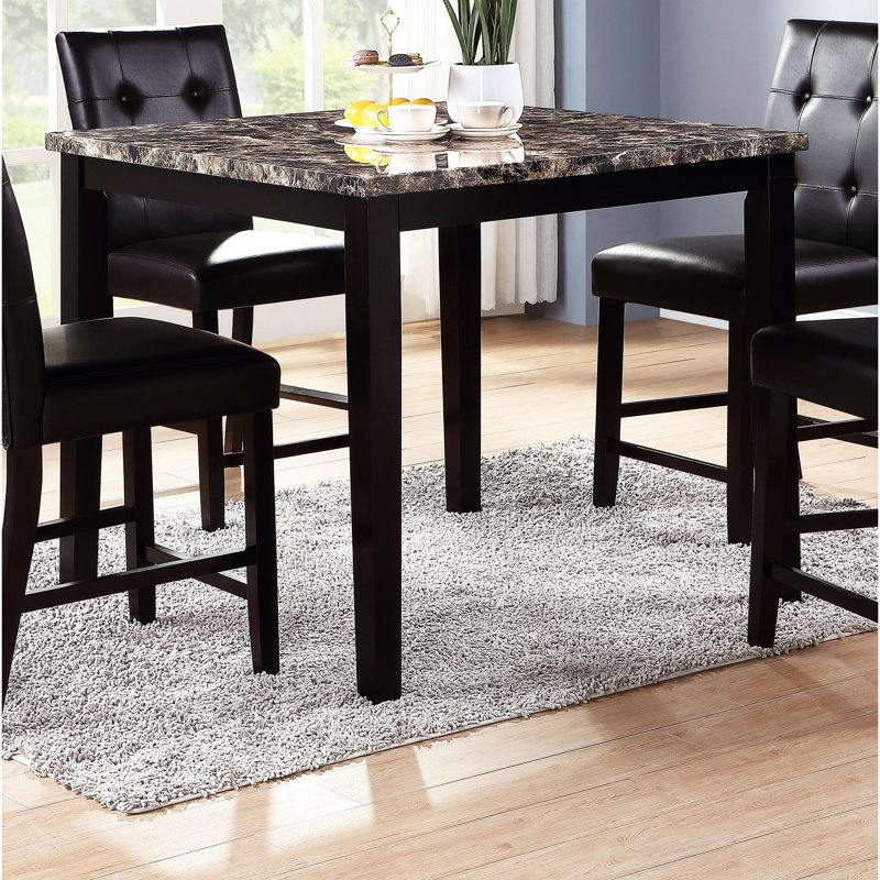 Table de cuisine et de salle à manger de style contemporain avec plateau en faux marbre et placage carré brun foncé