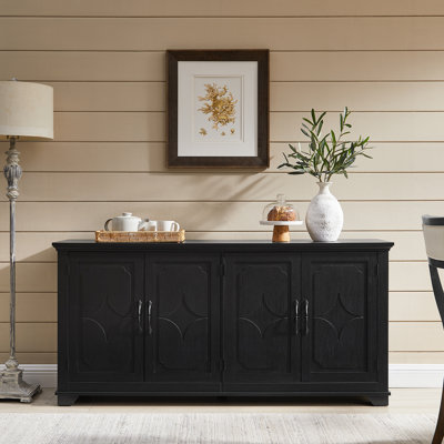 Buffet de 63 po avec 4 portes sculptées, armoires de rangement modernes avec tablettes réglables pour la cuisine et le salon