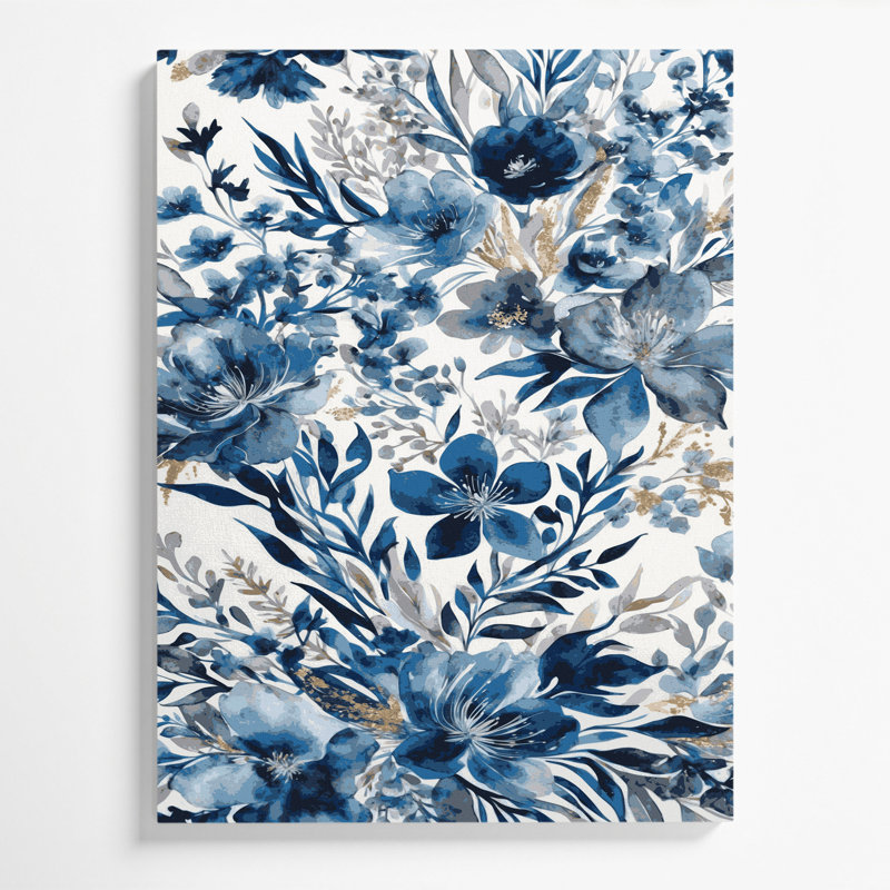 Aquarelle florale, art mural gris sur toile 71, 16" H x 20" W